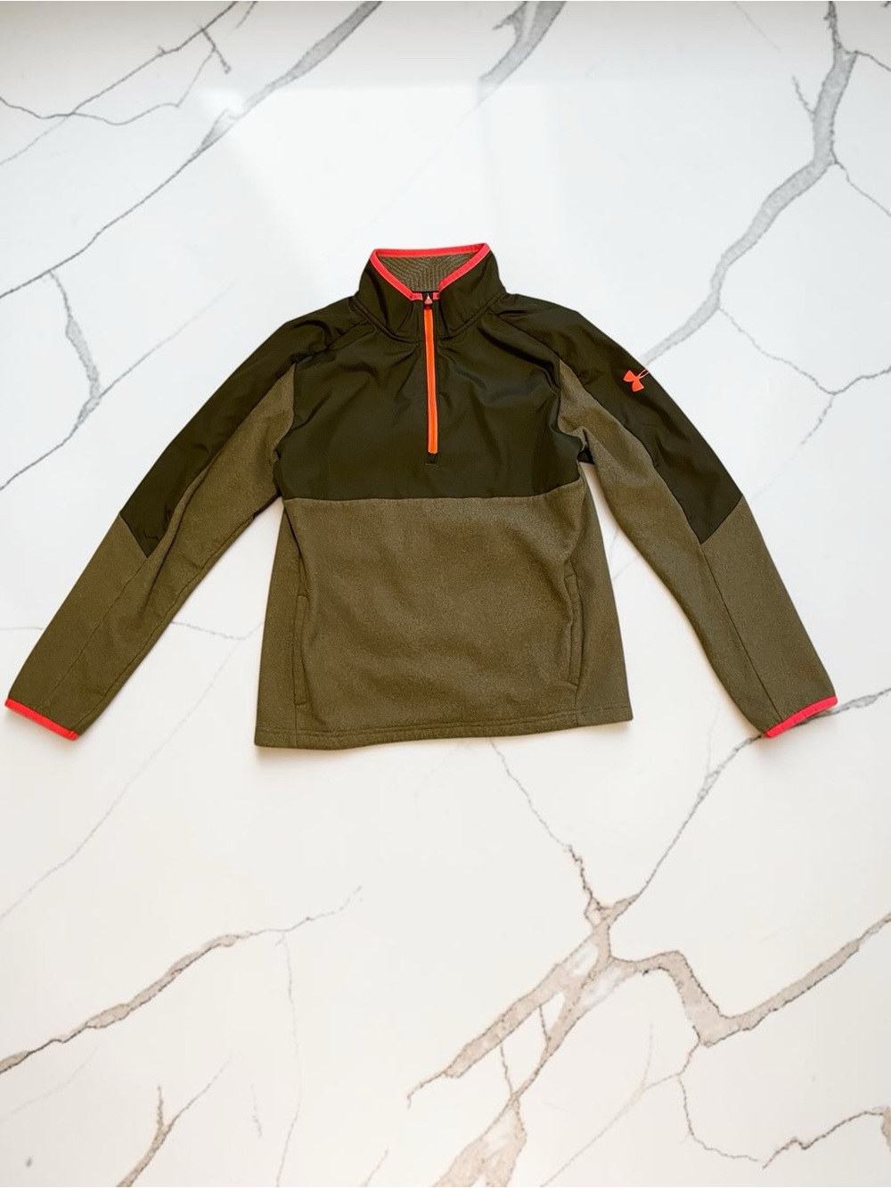 Under Armour Kids Olive & Black Half-Zip Pullover with Coral Trim